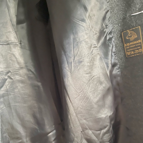 VINTAGE CHARCOAL LUXURY WOOL MOHAIR BLEND  PEA COAT MIDI SHORT MADE IN FRANCE L - Picture 7 of 10